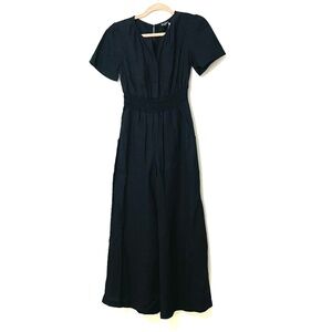 Nicole Miller BlackLinen Gathered Waist Jumpsuit